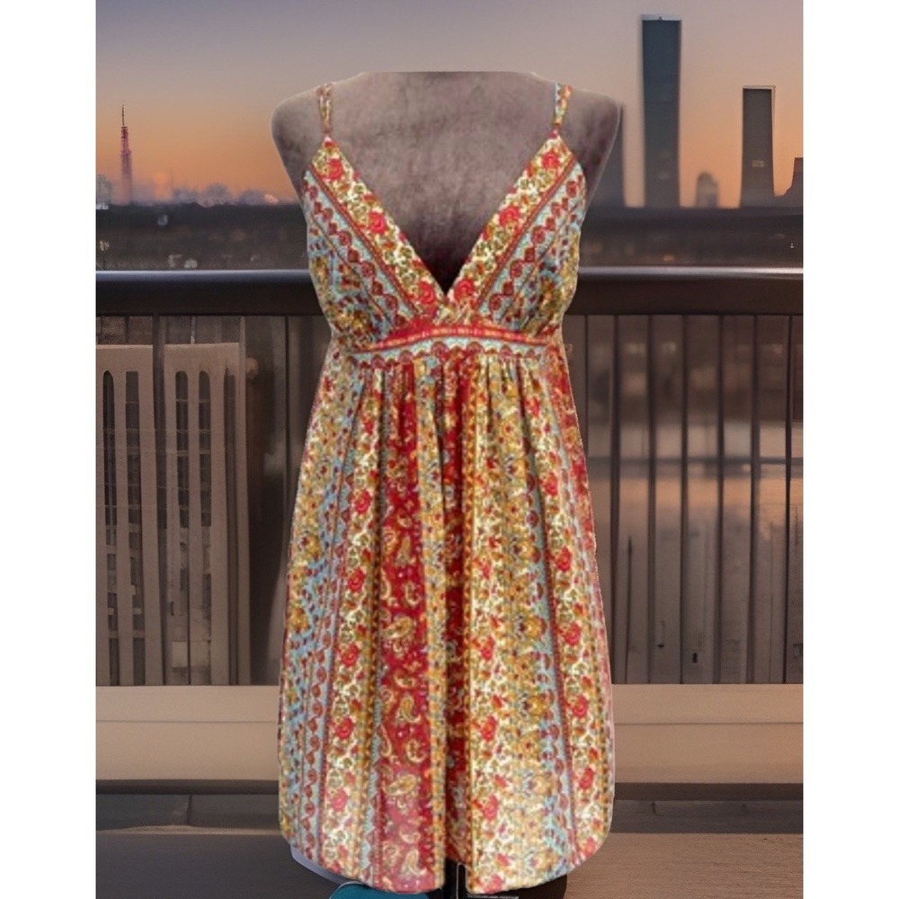 Oscar de la Renta Women Size Large Pink Label Babydoll Dress Floral Paisley Boho